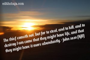 The thief comes to steal, kill and destroy but I have come that they may have life and have it more abundantly.
