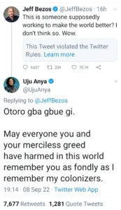 Jeff Bezos' complaint and Uju Anya's clapback