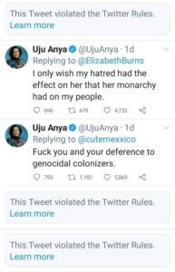 Responses from Uju Anya to replies to her tweets